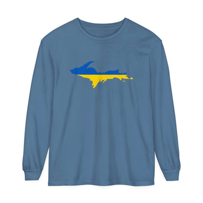 Michigan Upper Peninsula Garment-Dyed T-Shirt (w/ UP Ukraine Flag Outline) | Unisex Long Sleeve