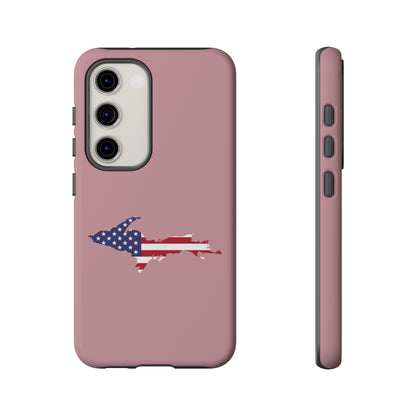 Michigan Upper Peninsula Tough Phone Case (Cherry Blossom Pink w/ UP USA Flag Outline) | Samsung & Pixel Android