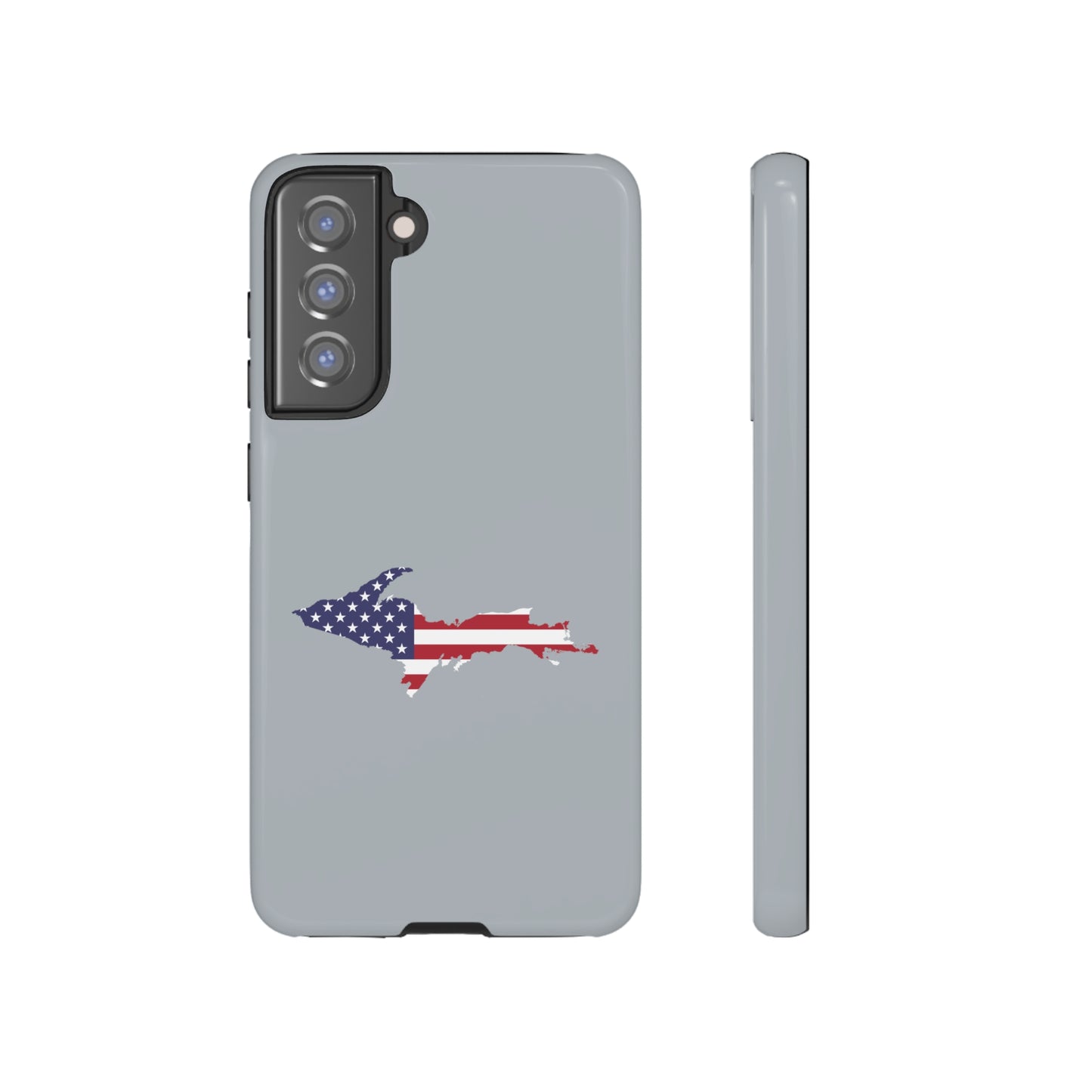 Michigan Upper Peninsula Tough Phone Case (Silver w/ UP USA Flag Outline) | Samsung & Pixel Android