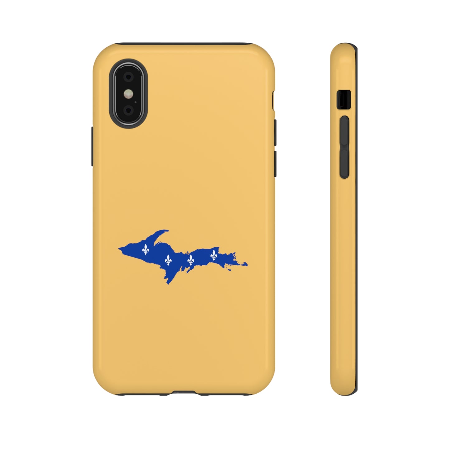 Michigan Upper Peninsula Tough Phone Case (Citrine Color w/ UP Quebec Flag Outline) | Apple iPhone