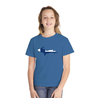 Michigan Upper Peninsula T-Shirt (w/ UP Finland Flag Outline) | Youth Garment-Dyed