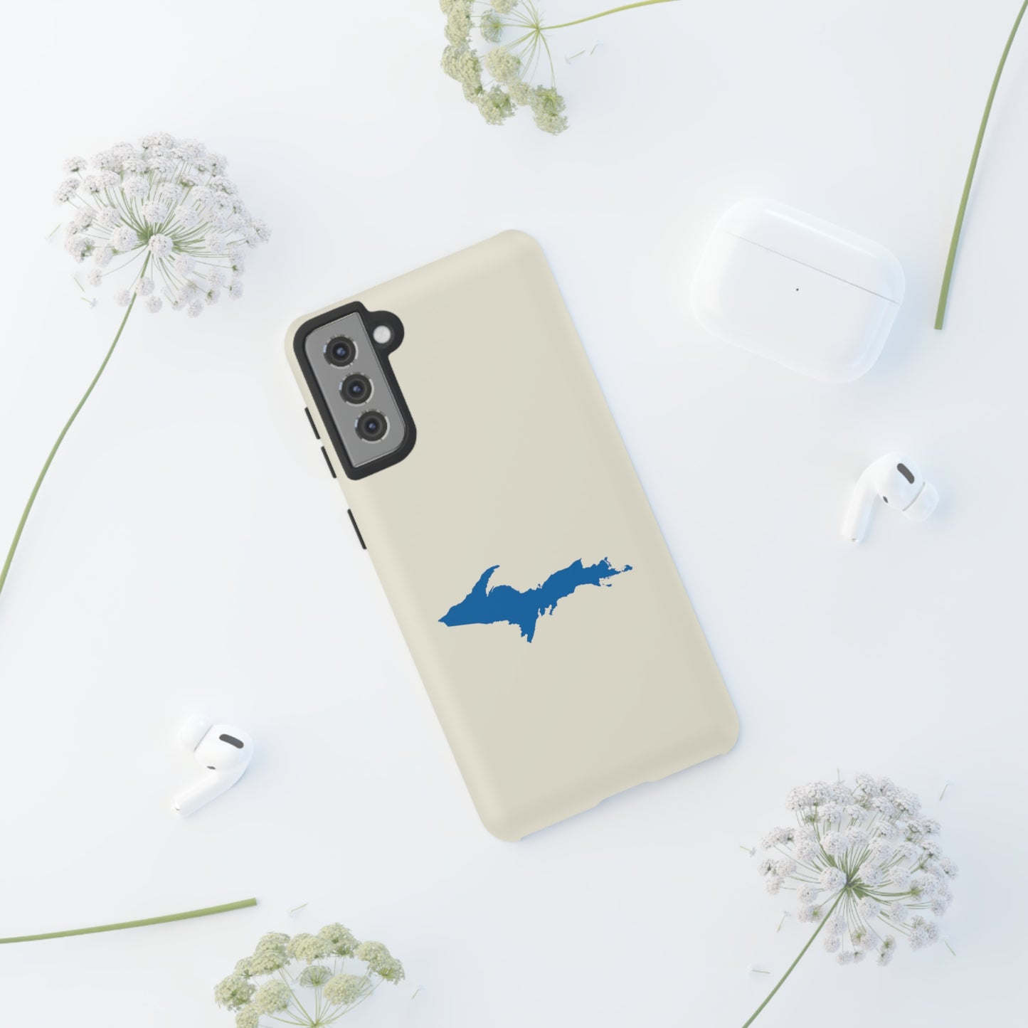 Michigan Upper Peninsula Tough Phone Case (Ivory Color w/ Azure UP Outline) | Samsung & Pixel Android