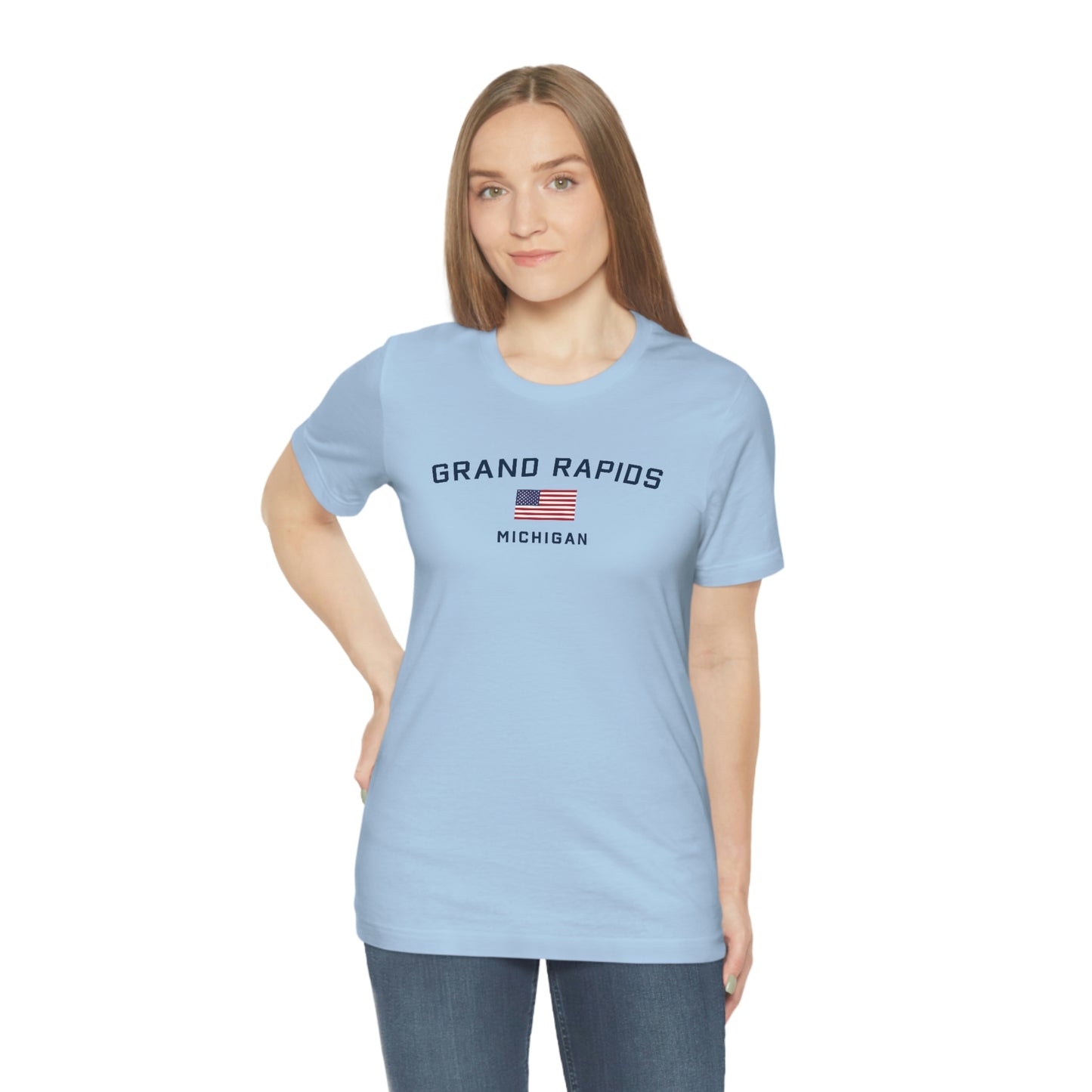 'Grand Rapids Michigan' T-Shirt (w/USA Flag Outline) | Unisex Standard Fit