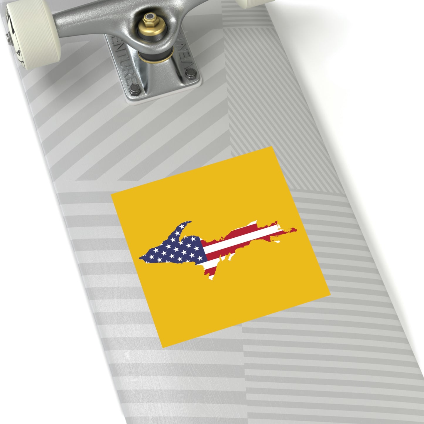 Michigan Upper Peninsula Square Sticker (Gold w/ UP USA Flag Outline) | Indoor/Outdoor