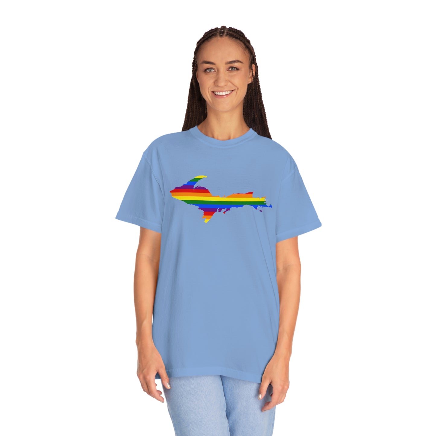 Michigan Upper Peninsula T-Shirt (w/ UP Pride Flag Outline) | Unisex Garment-Dyed