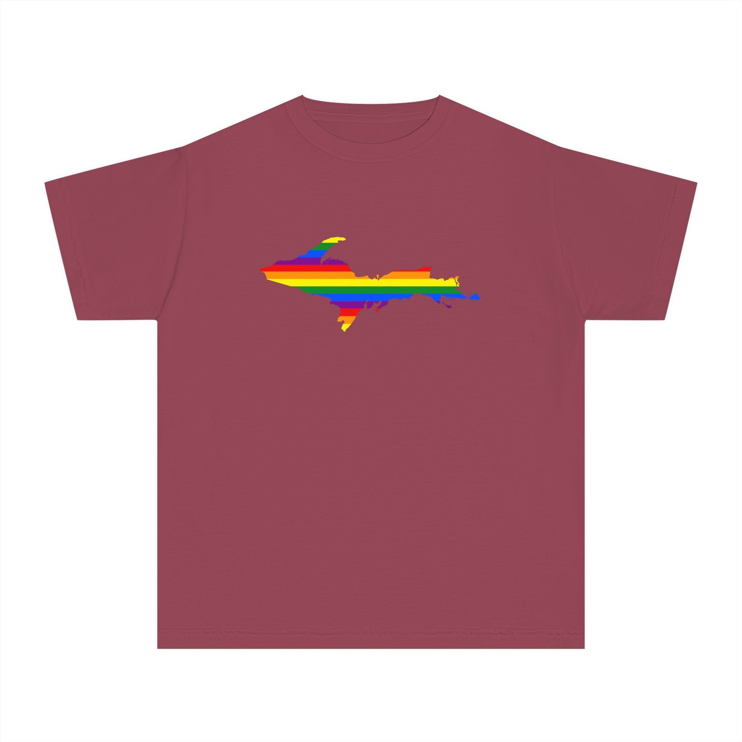 Michigan Upper Peninsula T-Shirt (w/ UP Pride Flag Outline) | Youth Garment-Dyed