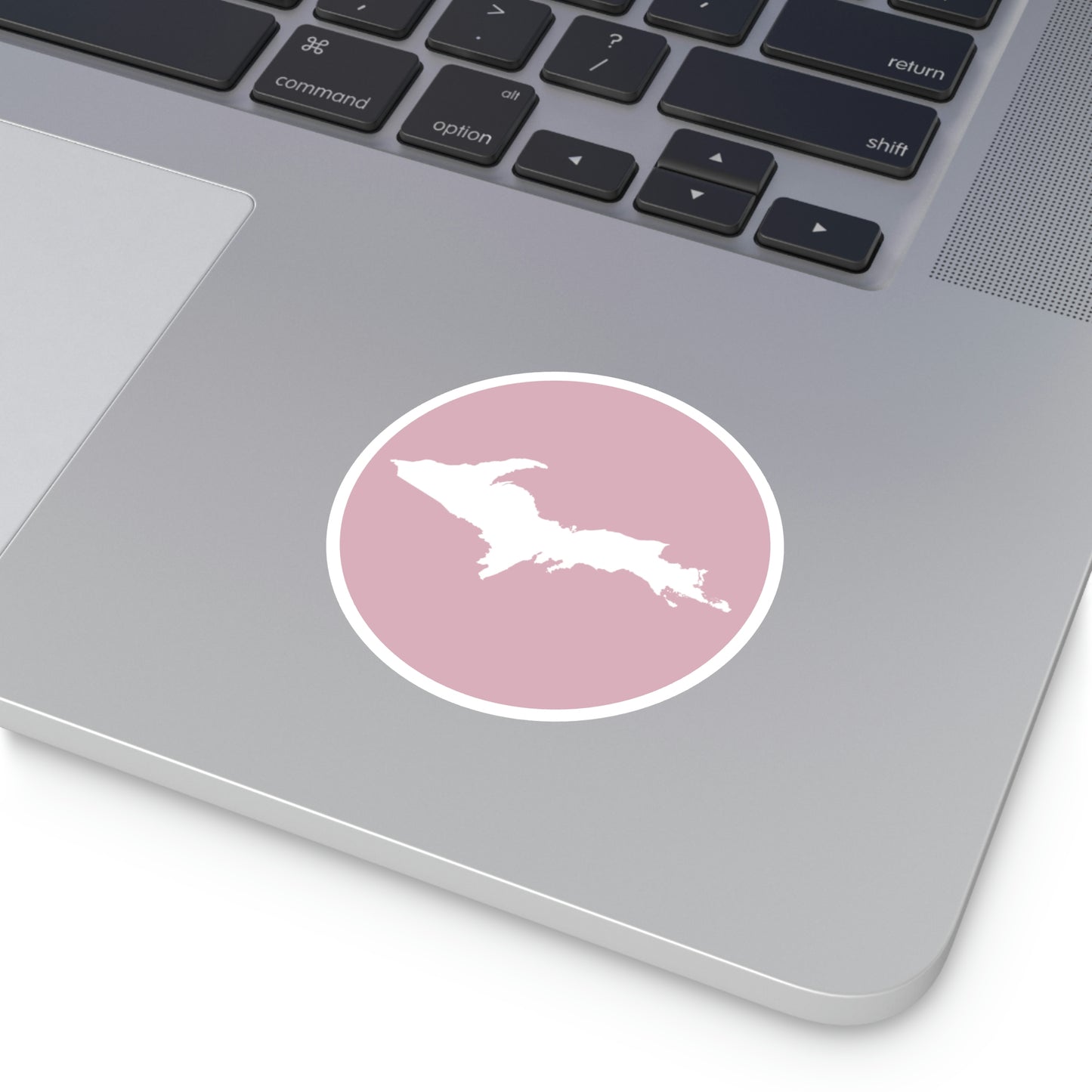 Michigan Upper Peninsula Round Stickers (Pink w/ UP Outline) | Indoor\Outdoor