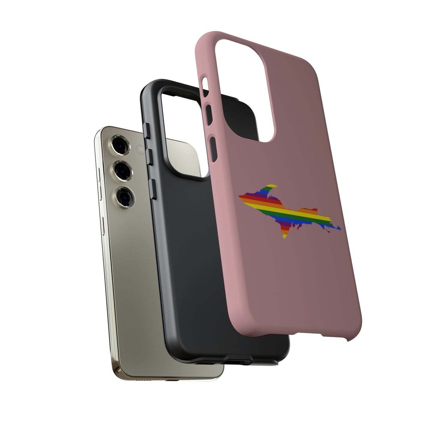 Michigan Upper Peninsula Tough Phone Case (Cherry Blossom Pink w/ UP Pride Flag Outline) | Samsung & Pixel Android