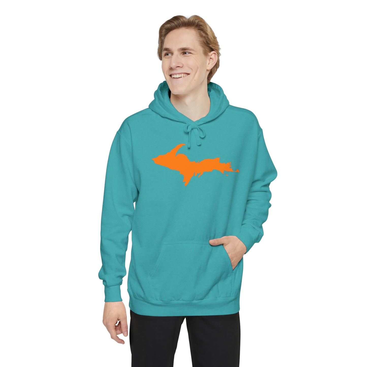 Michigan Upper Peninsula Hoodie (w/ Orange UP Outline) | Unisex Garment-Dyed