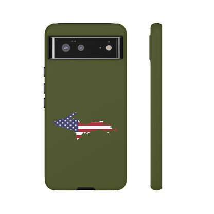 Michigan Upper Peninsula Tough Phone Case (Army Green w/ UP USA Flag Outline) | Samsung & Pixel Android