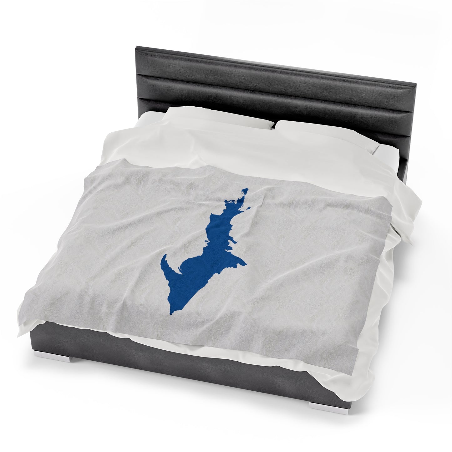 Michigan Upper Peninsula Plush Blanket (w/ Azure UP Outline) | Birch Bark White