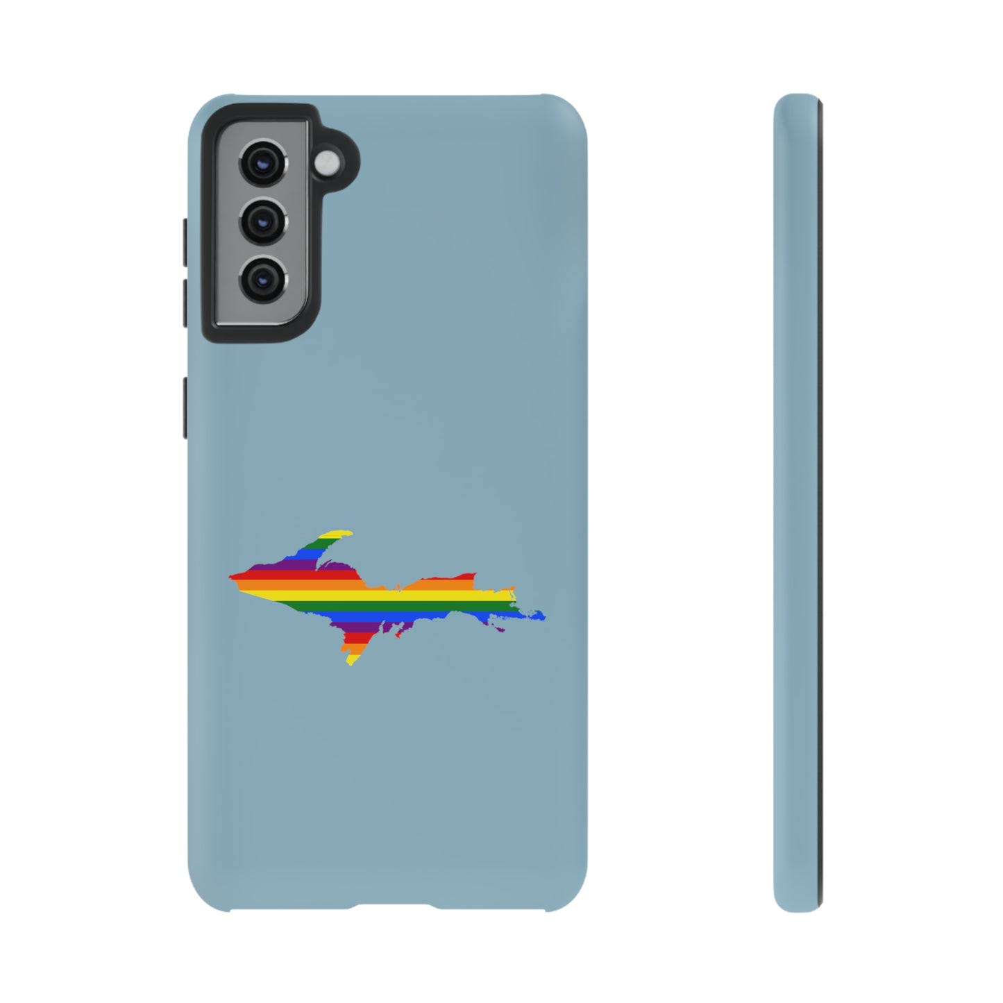 Michigan Upper Peninsula Tough Phone Case (Opal Blue w/ UP Pride Flag Outline) | Samsung & Pixel Android