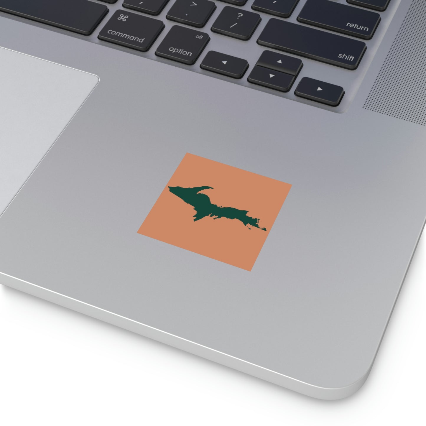 Michigan Upper Peninsula Square Sticker (Copper Color w/ Green UP Outline) | Indoor/Outdoor