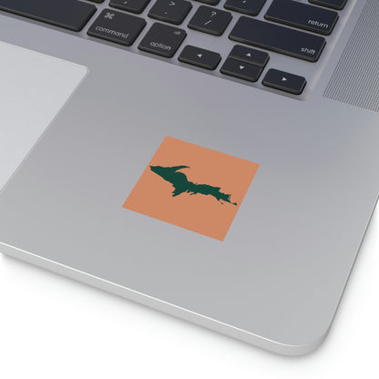 Michigan Upper Peninsula Square Sticker (Copper Color w/ Green UP Outline) | Indoor/Outdoor