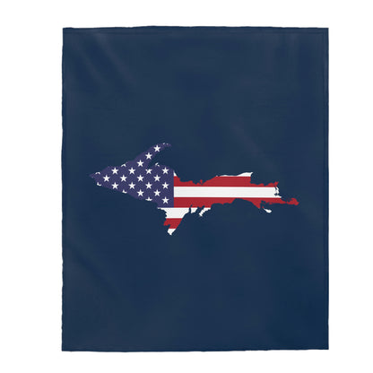 Michigan Upper Peninsula Plush Blanket (w/ UP USA Flag Outline) | Navy