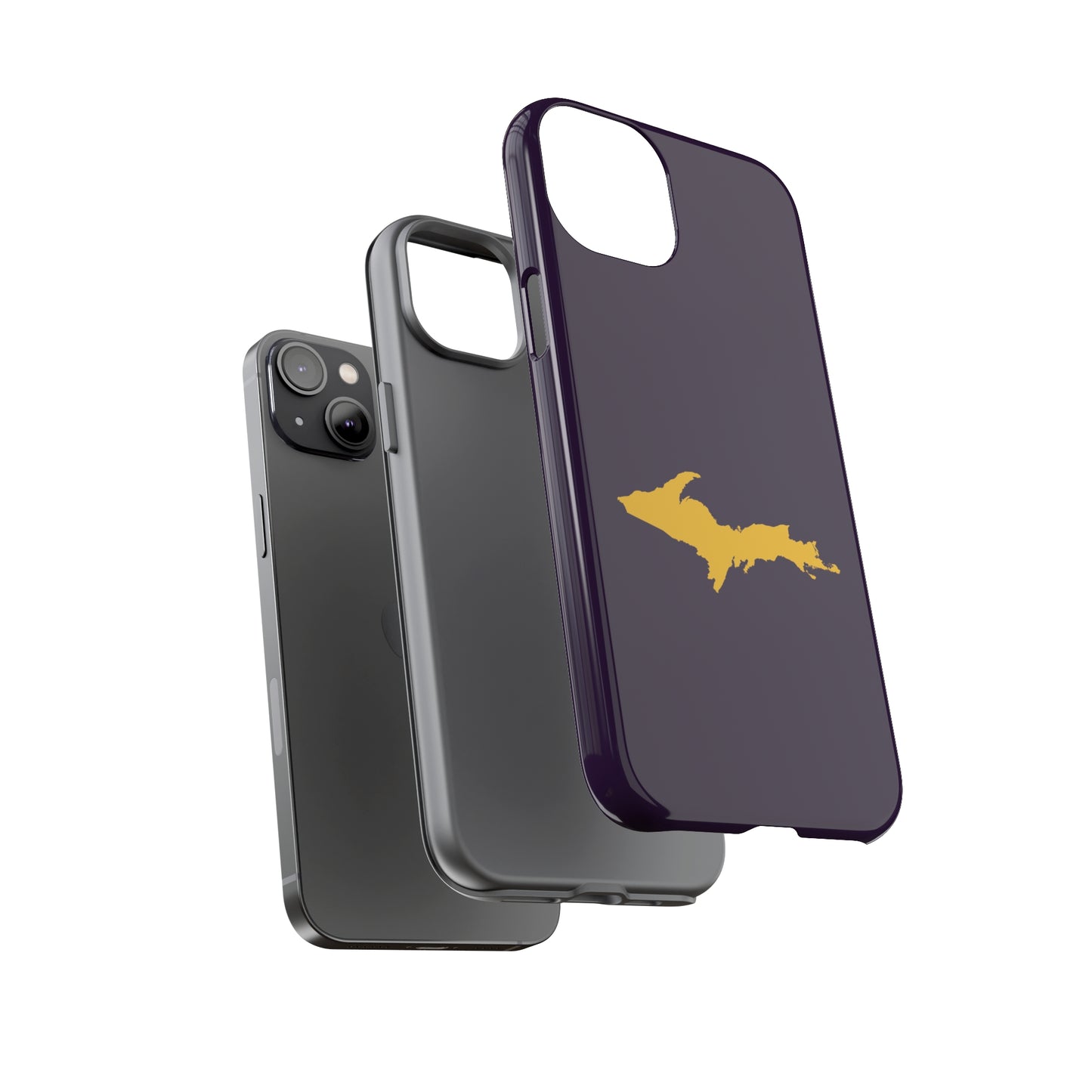 Michigan Upper Peninsula Tough Phone Case (Blackcurrant w/ Gold UP Outline) | Apple iPhone