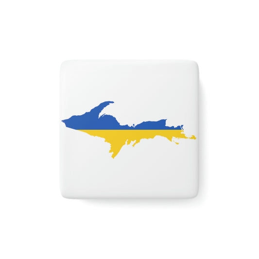 Michigan Upper Peninsula Porcelain Magnet (w/ UP Ukraine Flag Outline)