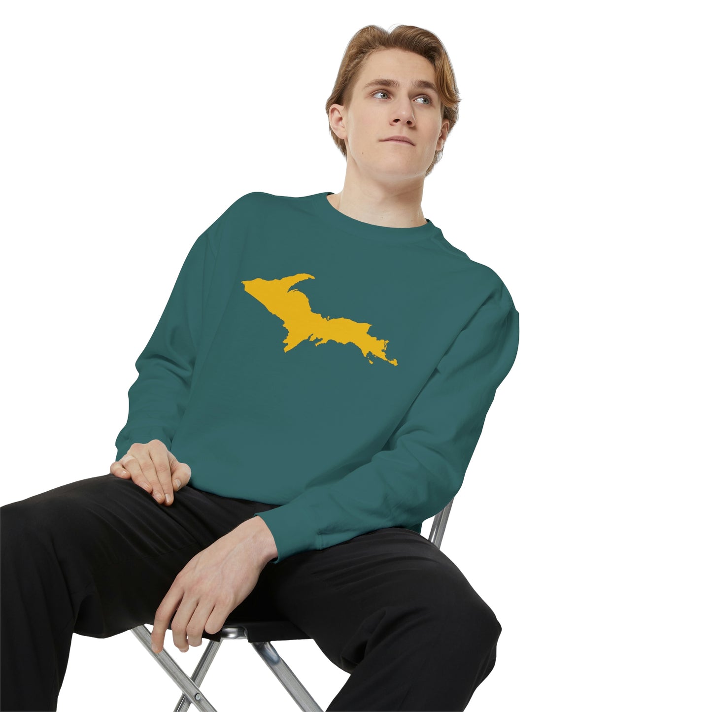 Michigan Upper Peninsula Sweatshirt (w/ Gold UP Outline) | Unisex Garment Dyed