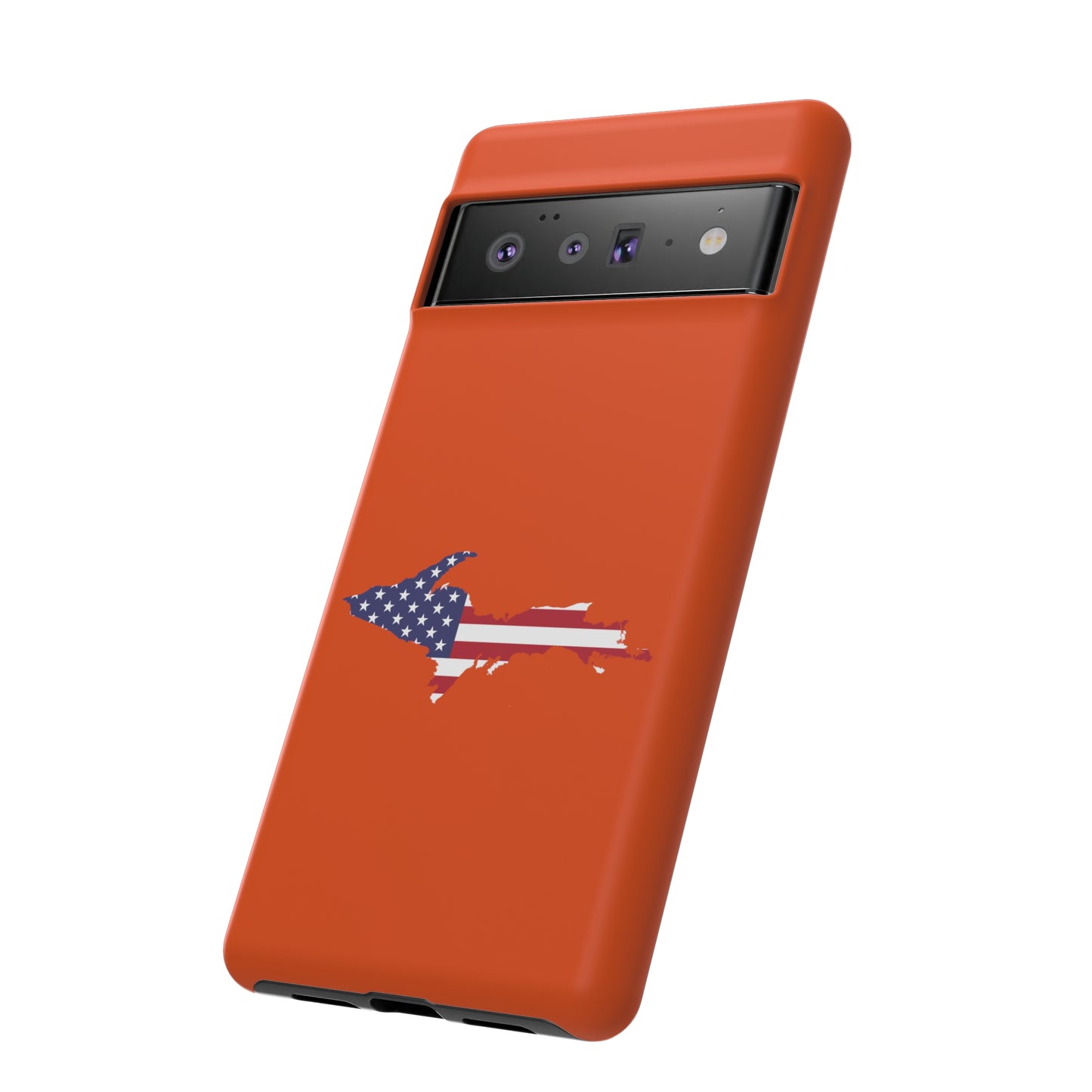 Michigan Upper Peninsula Tough Phone Case (Maple Leaf Orange w/ UP USA Flag Outline) | Samsung & Pixel Android