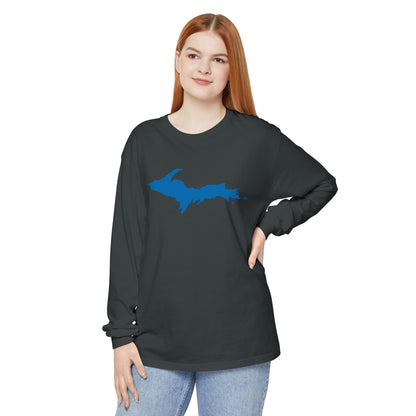 Michigan Upper Peninsula Garment-Dyed T-Shirt (w/ Azure UP Outline) | Unisex Long Sleeve