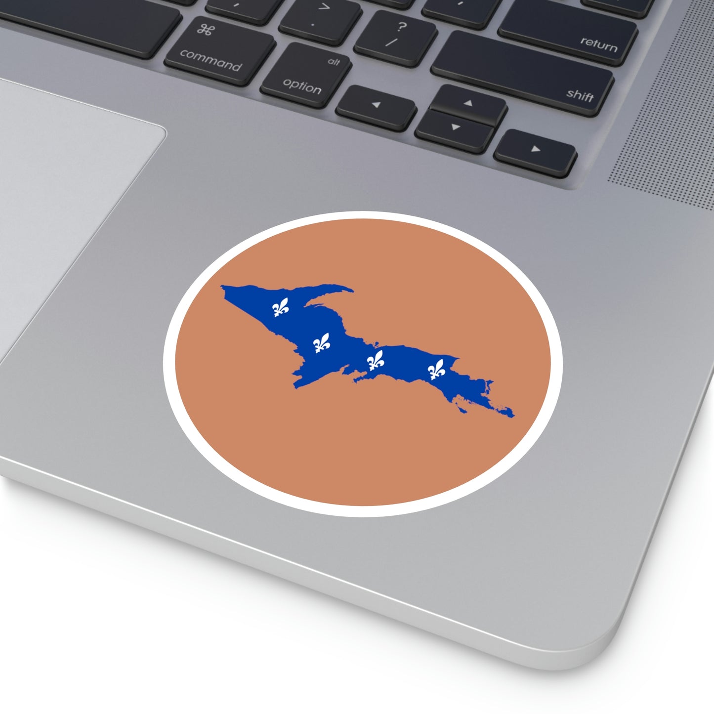 Michigan Upper Peninsula Round Stickers (Copper Color w/ UP Quebec Flag Outline) | Indoor\Outdoor