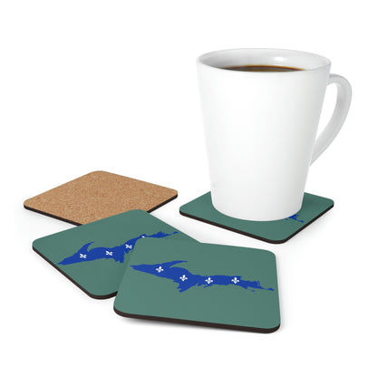 Michigan Upper Peninsula Coaster Set (Copper Green w/ UP Quebec Flag Outline) | Corkwood - 4 pack