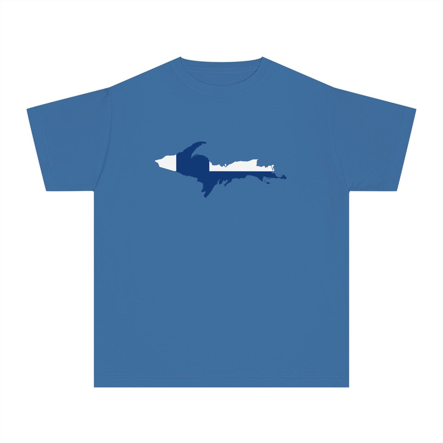 Michigan Upper Peninsula T-Shirt (w/ UP Finland Flag Outline) | Youth Garment-Dyed