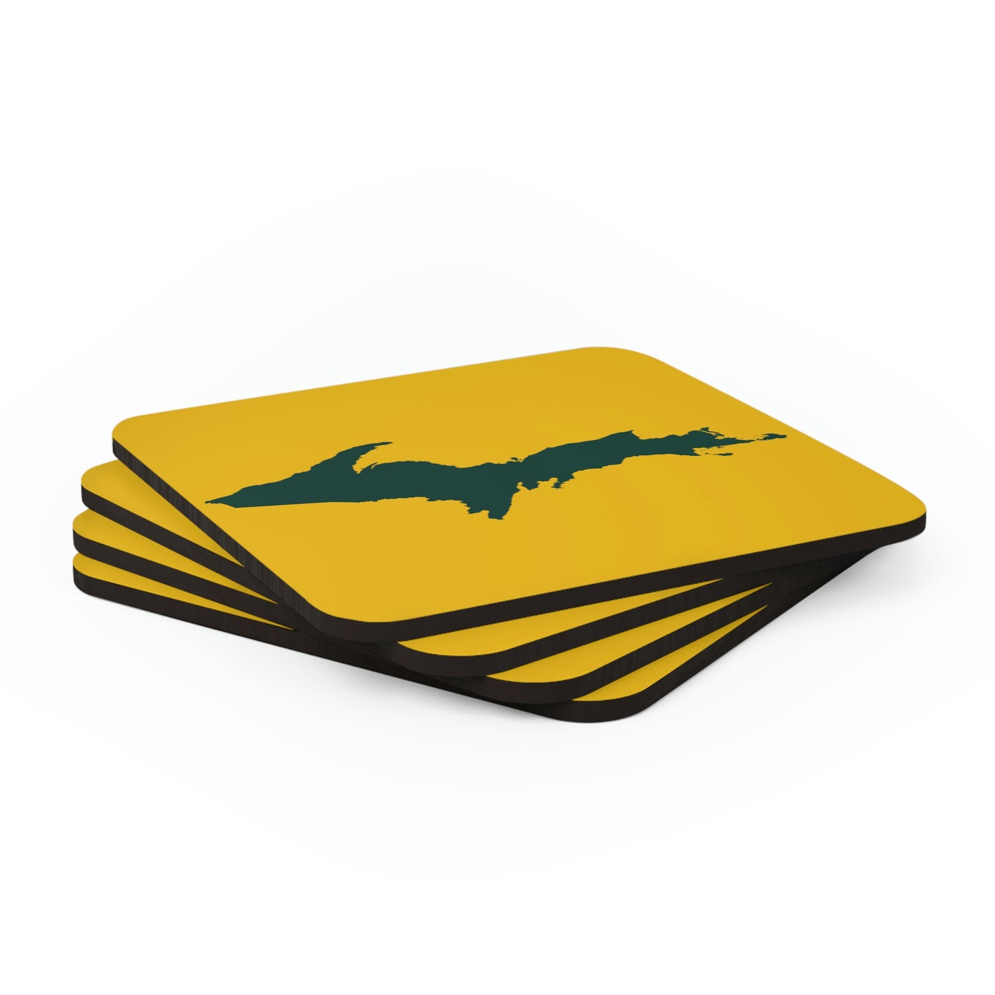 Michigan Upper Peninsula Coaster Set (Gold w/ Green UP Outline) | Corkwood - 4 pack