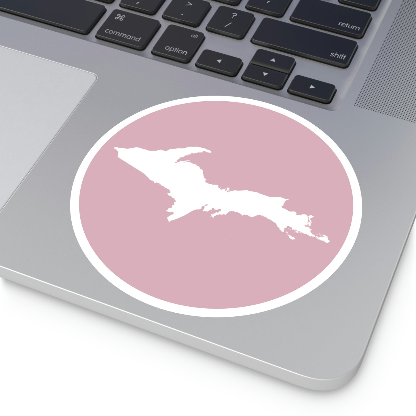 Michigan Upper Peninsula Round Stickers (Pink w/ UP Outline) | Indoor\Outdoor