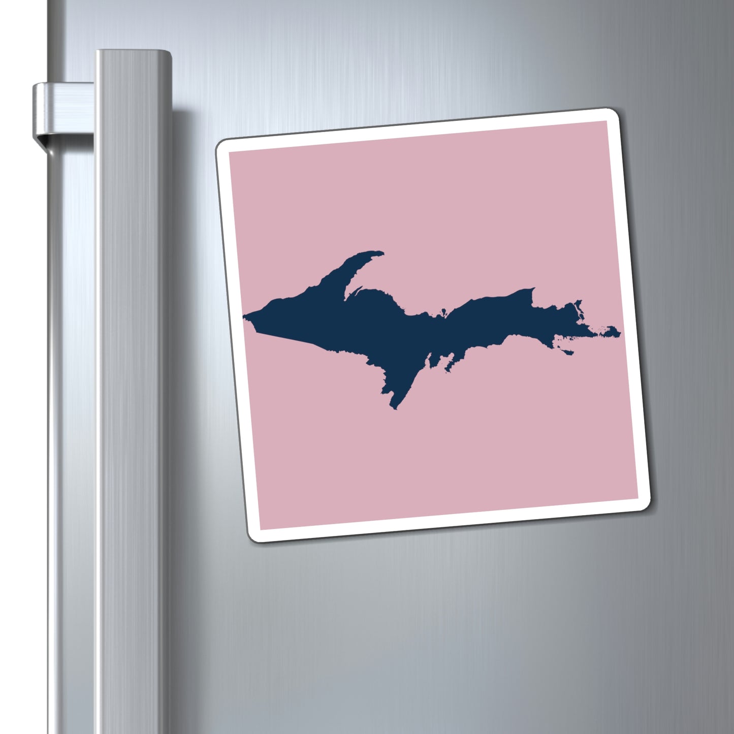 Michigan Upper Peninsula Square Magnet (Pink w/ Navy UP Outline)