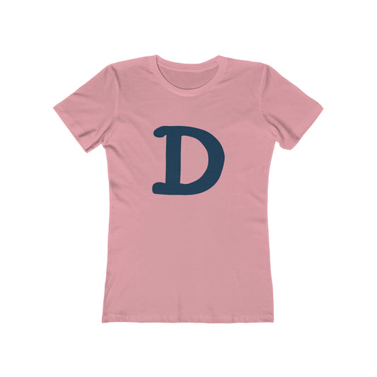 Detroit 'Old French D' T-Shirt (White/Navy Full Body Outline) | Women's Boyfriend Cut