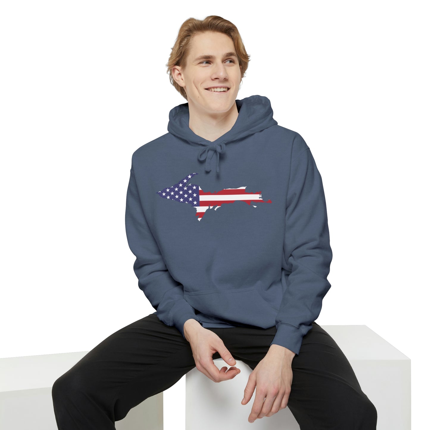 Michigan Upper Peninsula Hoodie (w/ UP USA Flag Outline) | Unisex Garment-Dyed