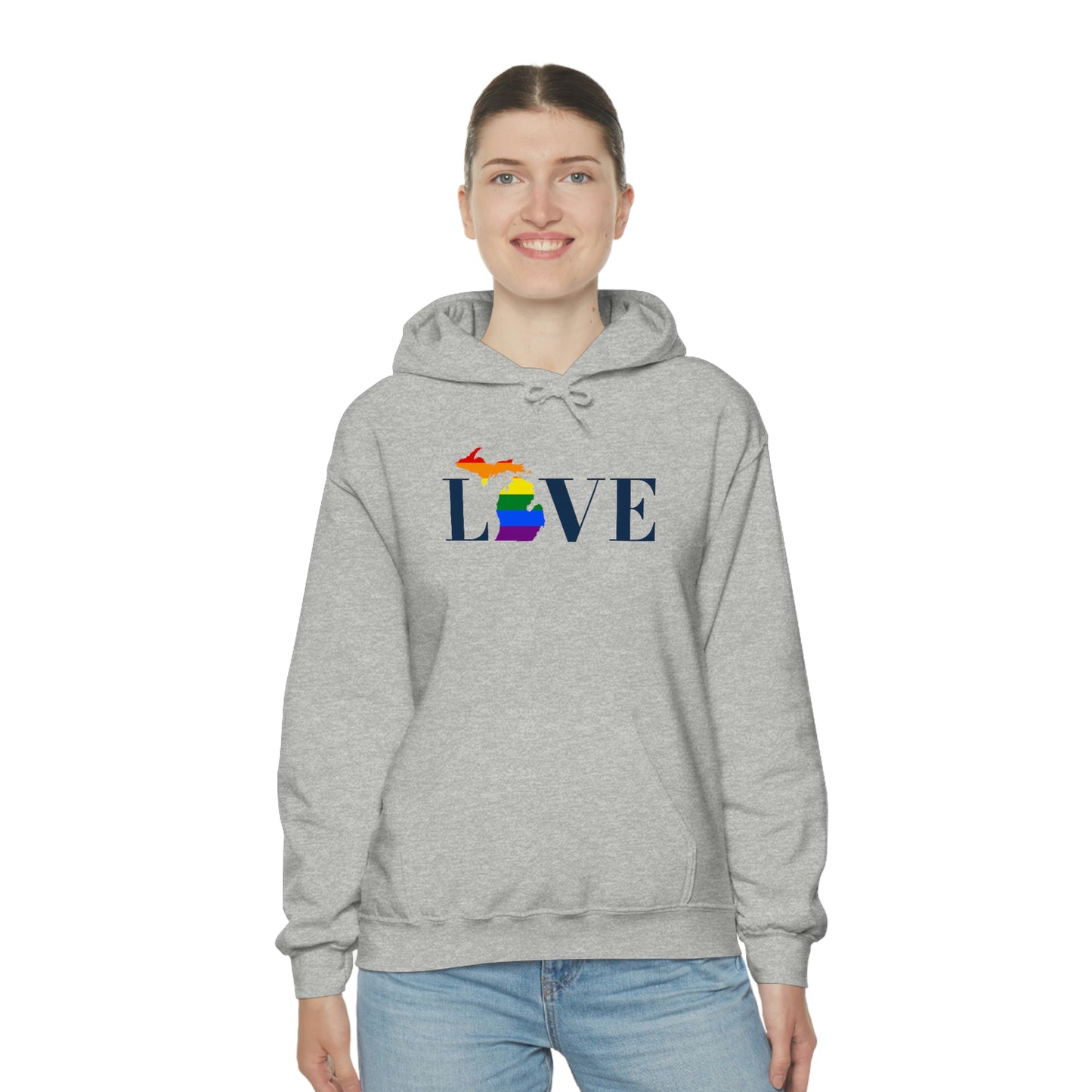 Michigan 'Love' Hoodie (w/LGBTQ Pride Colors) | Unisex Standard