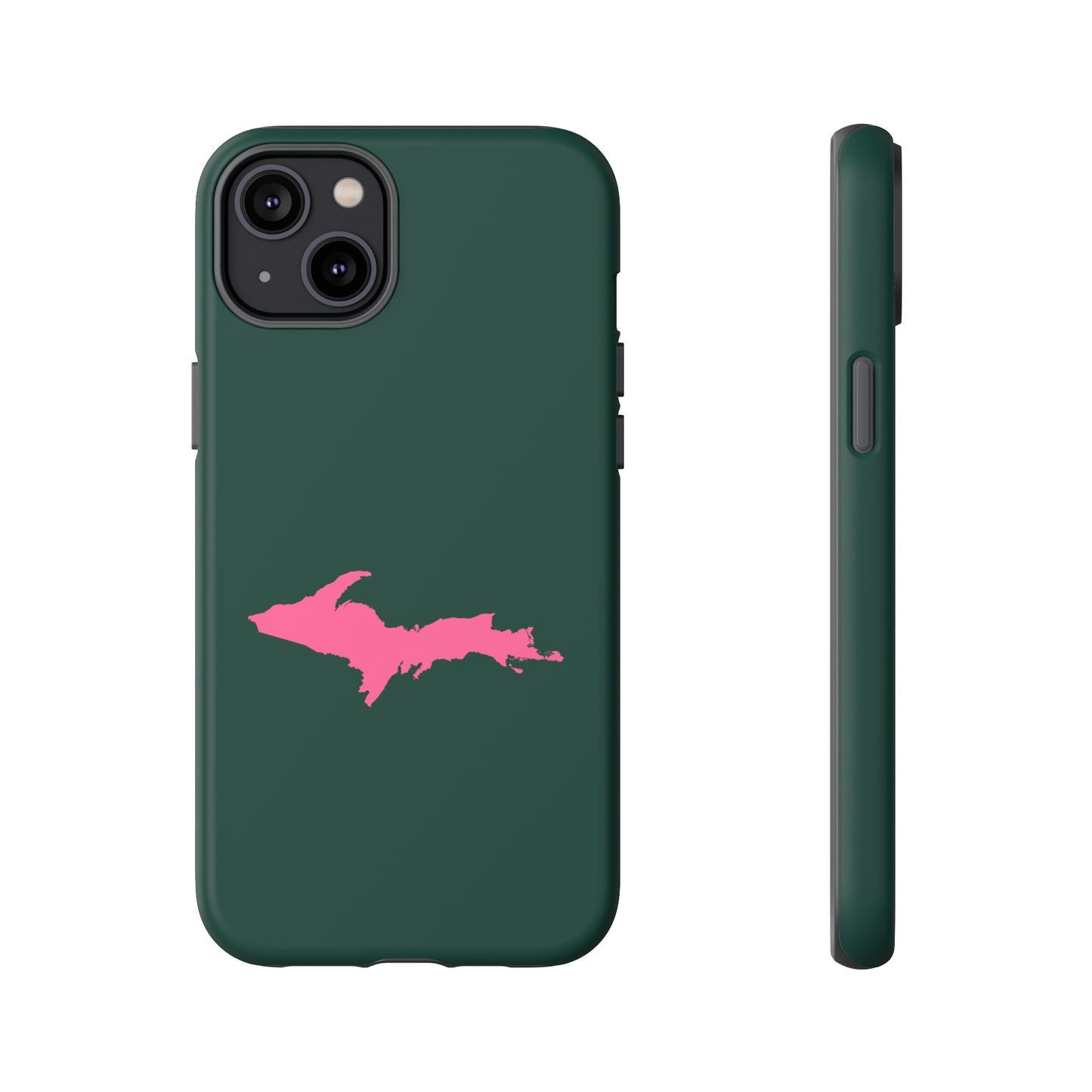 Michigan Upper Peninsula Tough Phone Case (Green w/ Pink UP Outline) | Apple iPhone