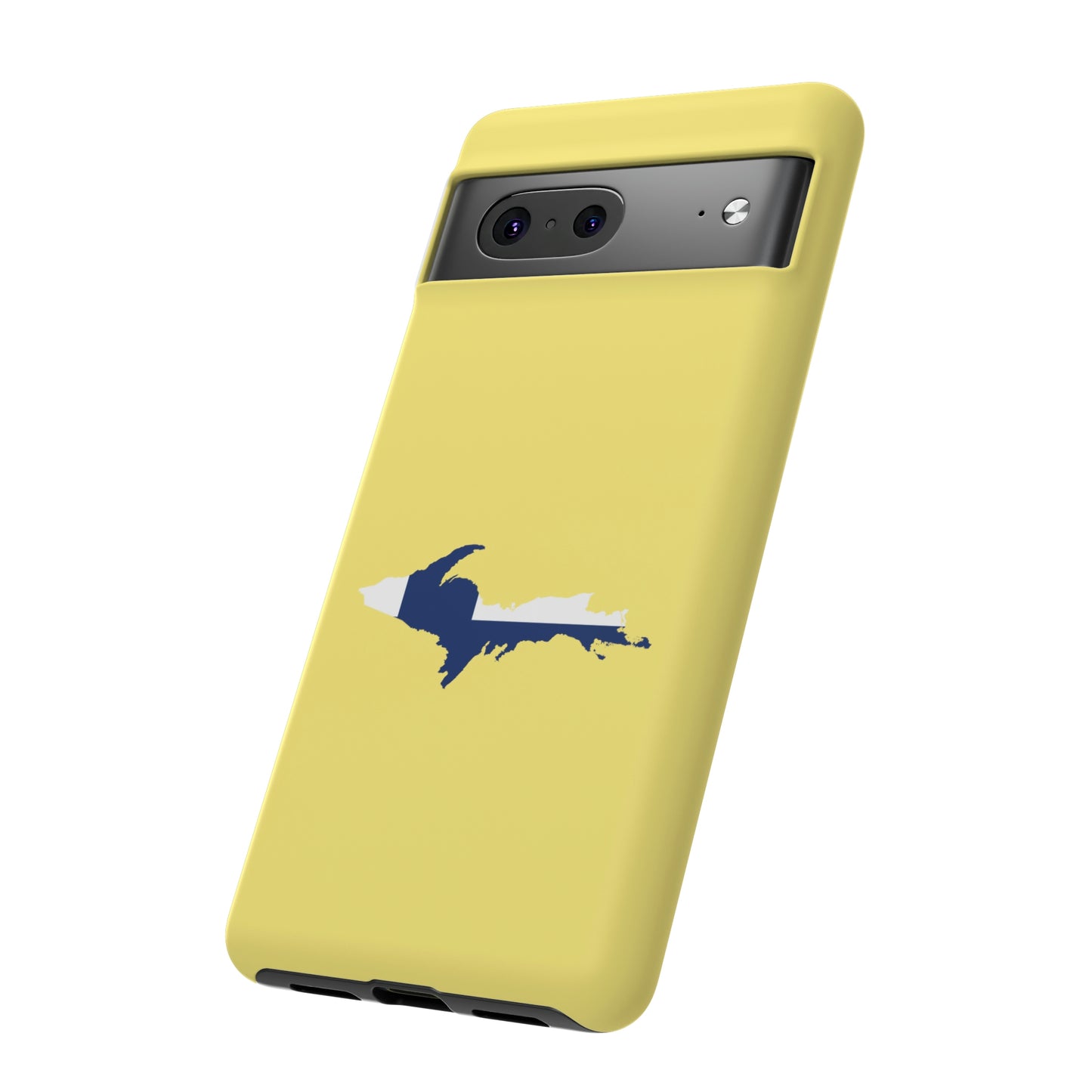 Michigan Upper Peninsula Tough Phone Case (Yellow Cherry Color w/ UP Finland Flag Outline) | Samsung & Pixel Android