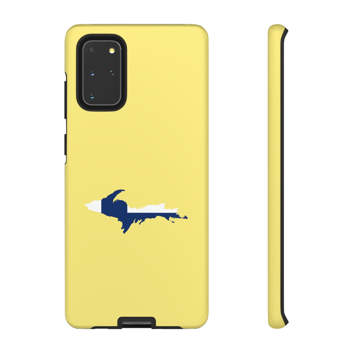 Michigan Upper Peninsula Tough Phone Case (Yellow Cherry Color w/ UP Finland Flag Outline) | Samsung & Pixel Android