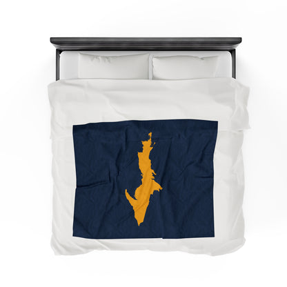 Michigan Upper Peninsula Plush Blanket (w/ Gold UP Outline) | Navy