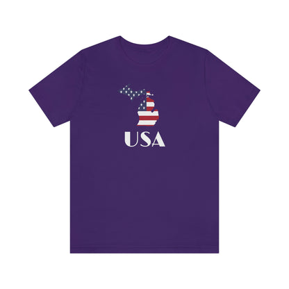 Michigan 'USA' T-Shirt (w/ MI USA Flag Outline) | Unisex Standard Fit