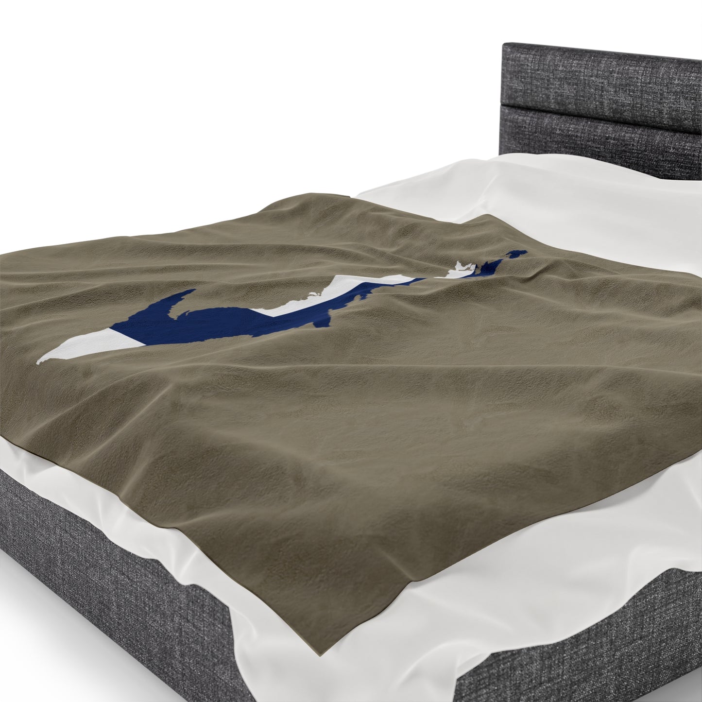 Michigan Upper Peninsula Plush Blanket (w/ UP Finland Flag Outline) | Petoskey Stone Beige