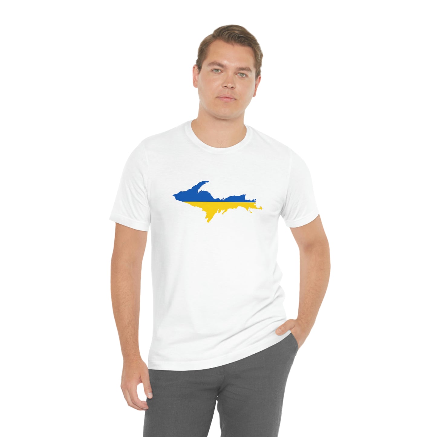 Michigan Upper Peninsula T-Shirt (w/ UP Ukraine Flag Outline) | Unisex Standard Fit