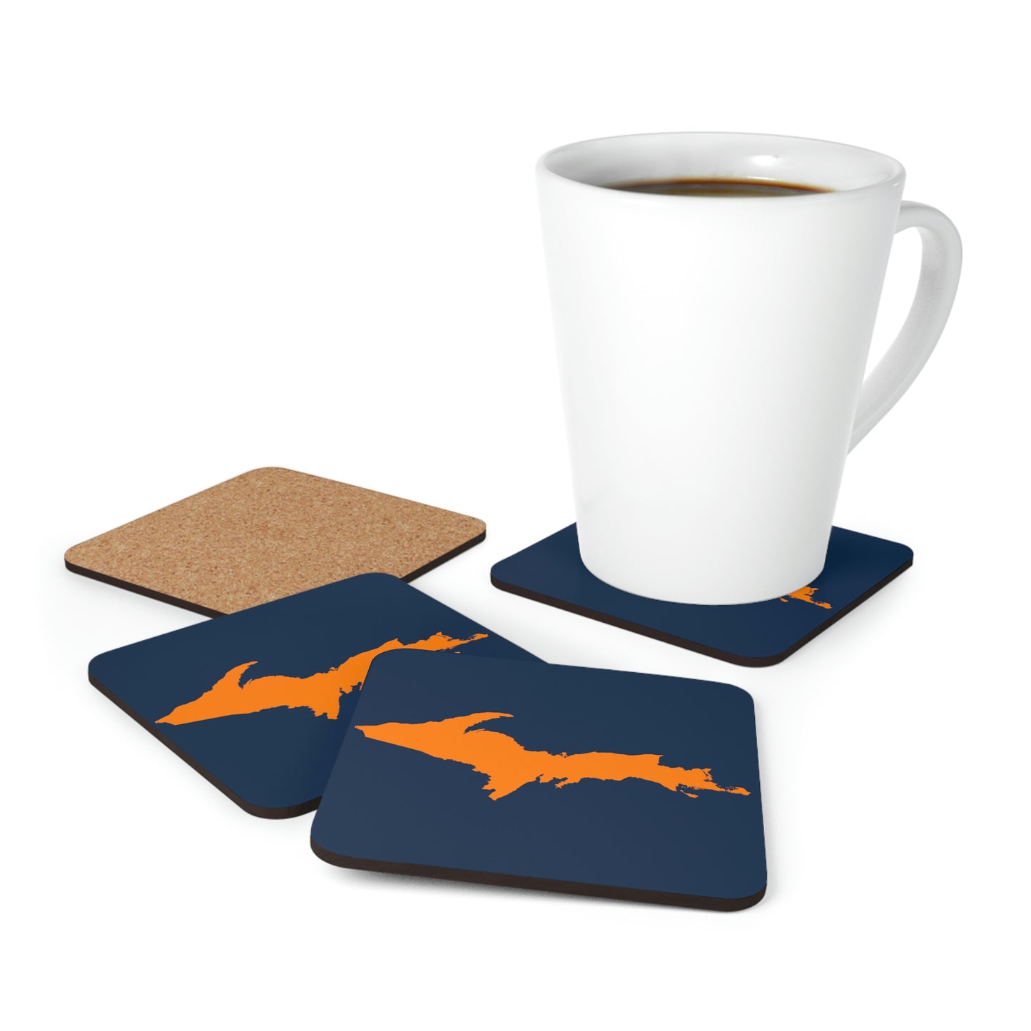 Michigan Upper Peninsula Coaster Set (Navy w/ Orange UP Outline) | Corkwood - 4 pack