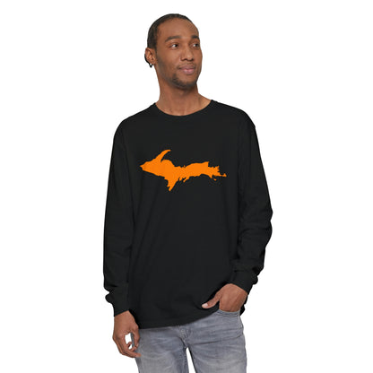 Michigan Upper Peninsula Garment-Dyed T-Shirt (w/ Orange UP Outline) | Unisex Long Sleeve