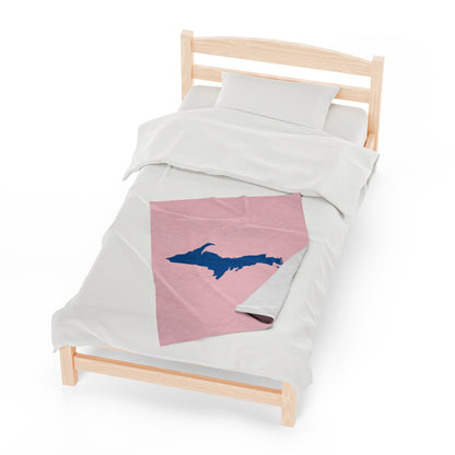 Michigan Upper Peninsula Plush Blanket (w/ Azure UP Outline) | Pale Pink