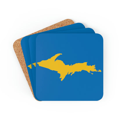 Michigan Upper Peninsula Coaster Set (Azure w/ Gold UP Outline) | Corkwood - 4 pack