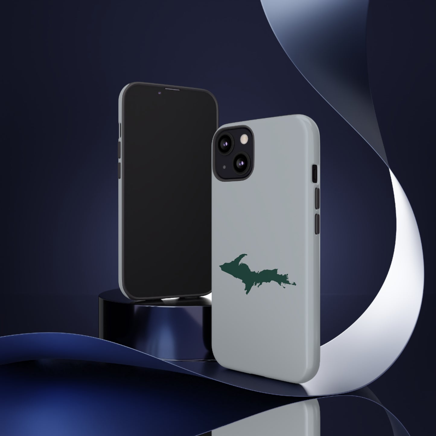 Michigan Upper Peninsula Tough Phone Case (Silver w/ Green UP Outline) | Apple iPhone