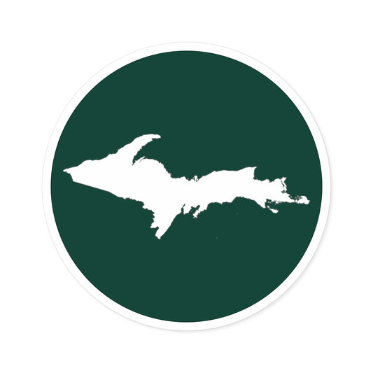 Michigan Upper Peninsula Round Stickers (Green w/ UP Outline) | Indoor\Outdoor