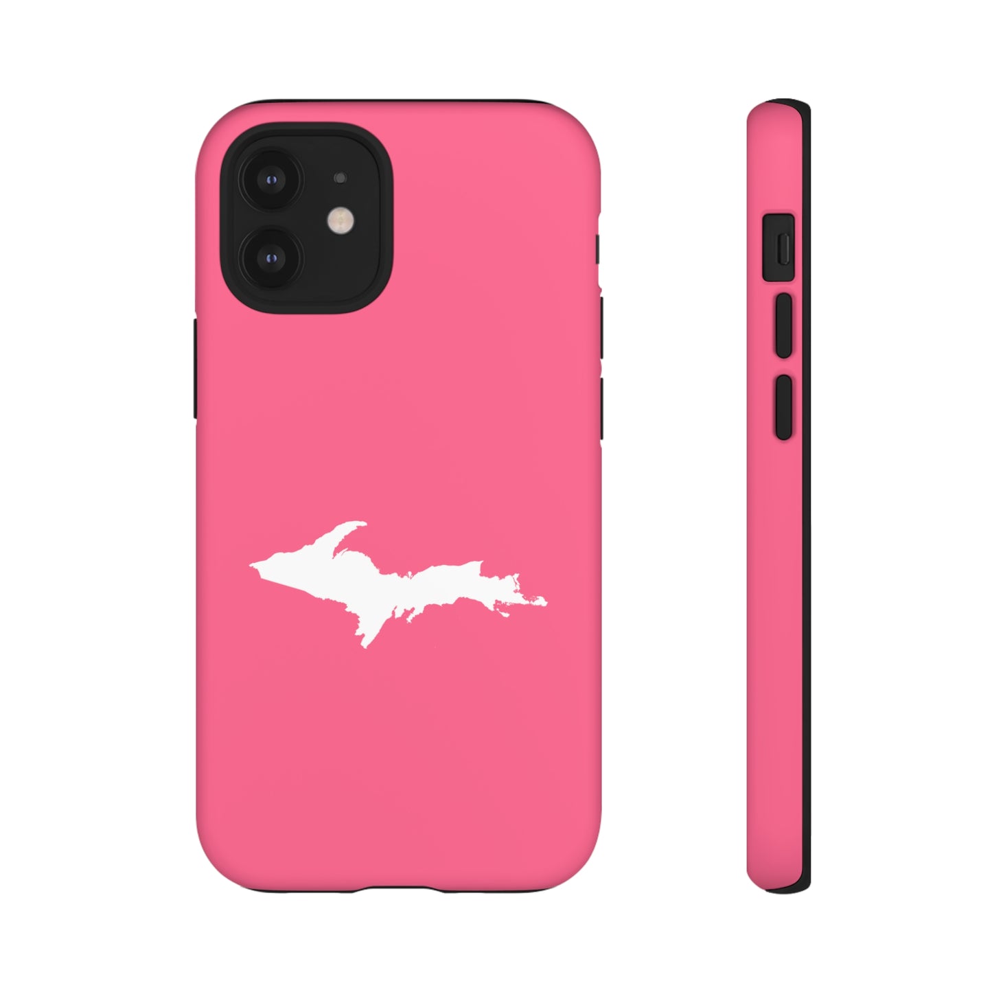 Michigan Upper Peninsula Tough Phone Case (Rhodochrosite Pink w/ UP Outline) | Apple iPhone