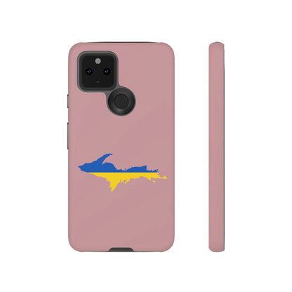 Michigan Upper Peninsula Tough Phone Case (Cherry Blossom Pink w/ UP Ukraine Flag Outline) | Samsung & Pixel Android