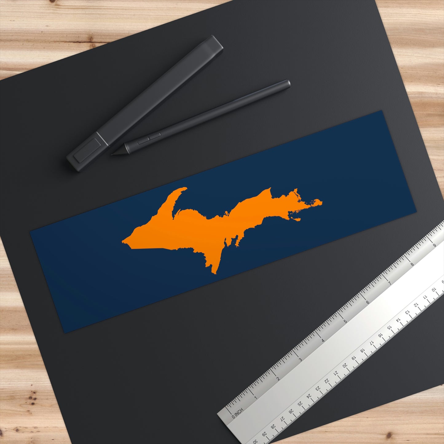 Michigan Upper Peninsula Bumper Sticker (w/ Orange UP Outline) | Navy Background