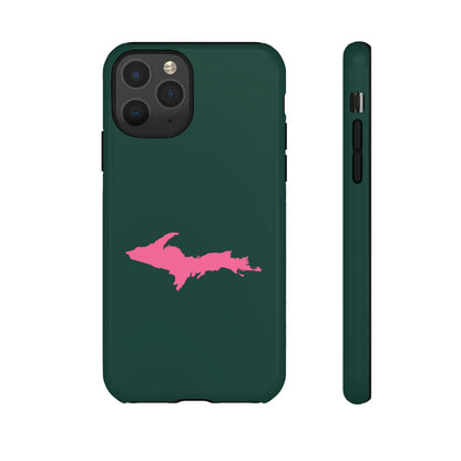 Michigan Upper Peninsula Tough Phone Case (Green w/ Pink UP Outline) | Apple iPhone